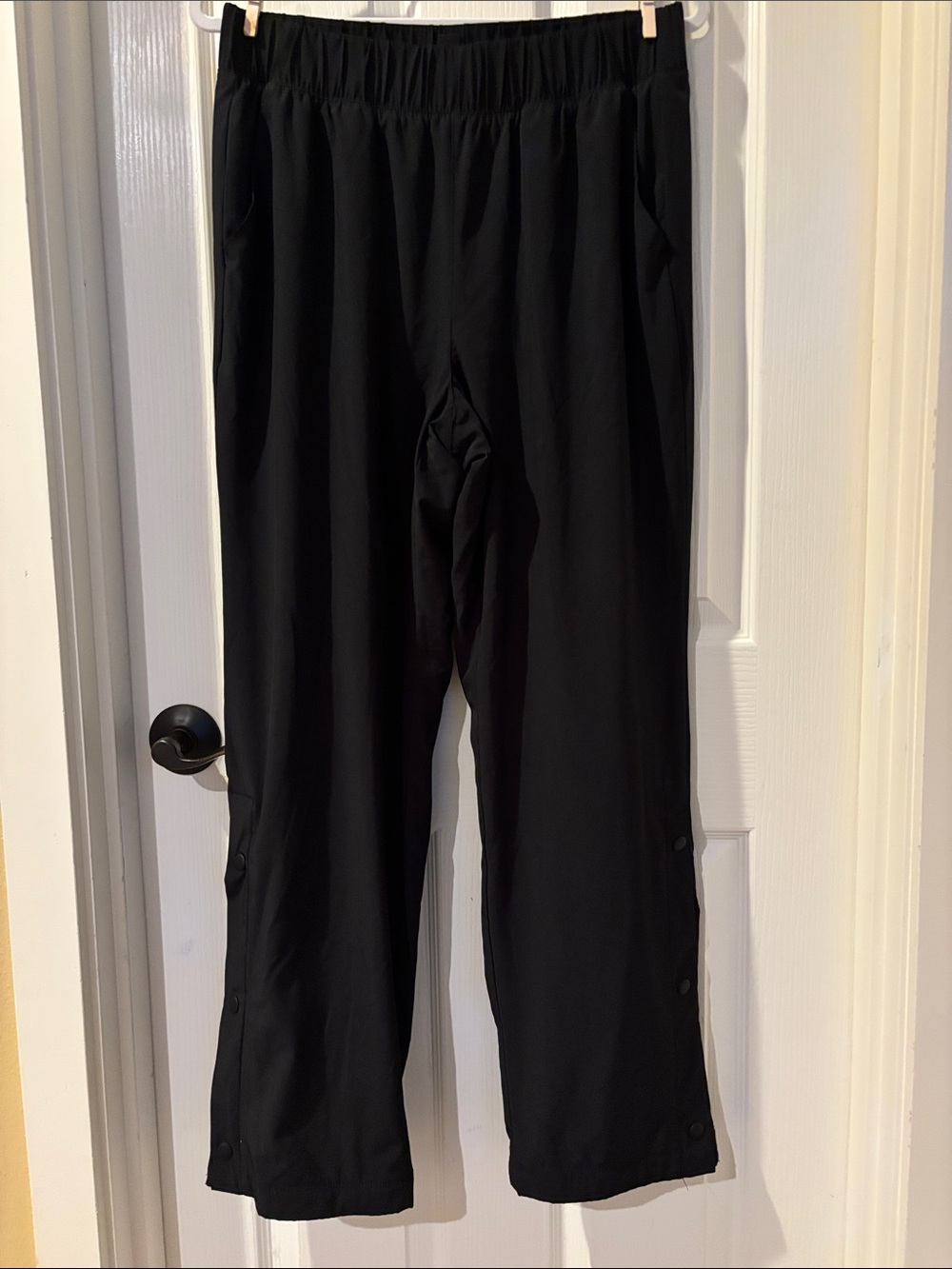 GAP Black Women's Fleece Lined Track Pants with Button-Detail Cuffs